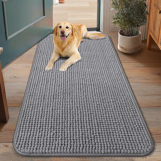 Smiry Dog Door Mat for Muddy Paws 48x30, Absorbent Microfiber Dirt Trapper Pet Doormat, Non-Slip Washable Quick Dry Chenille Front Door Mat, Entryway Rug for Indoor and Outdoor, Grey