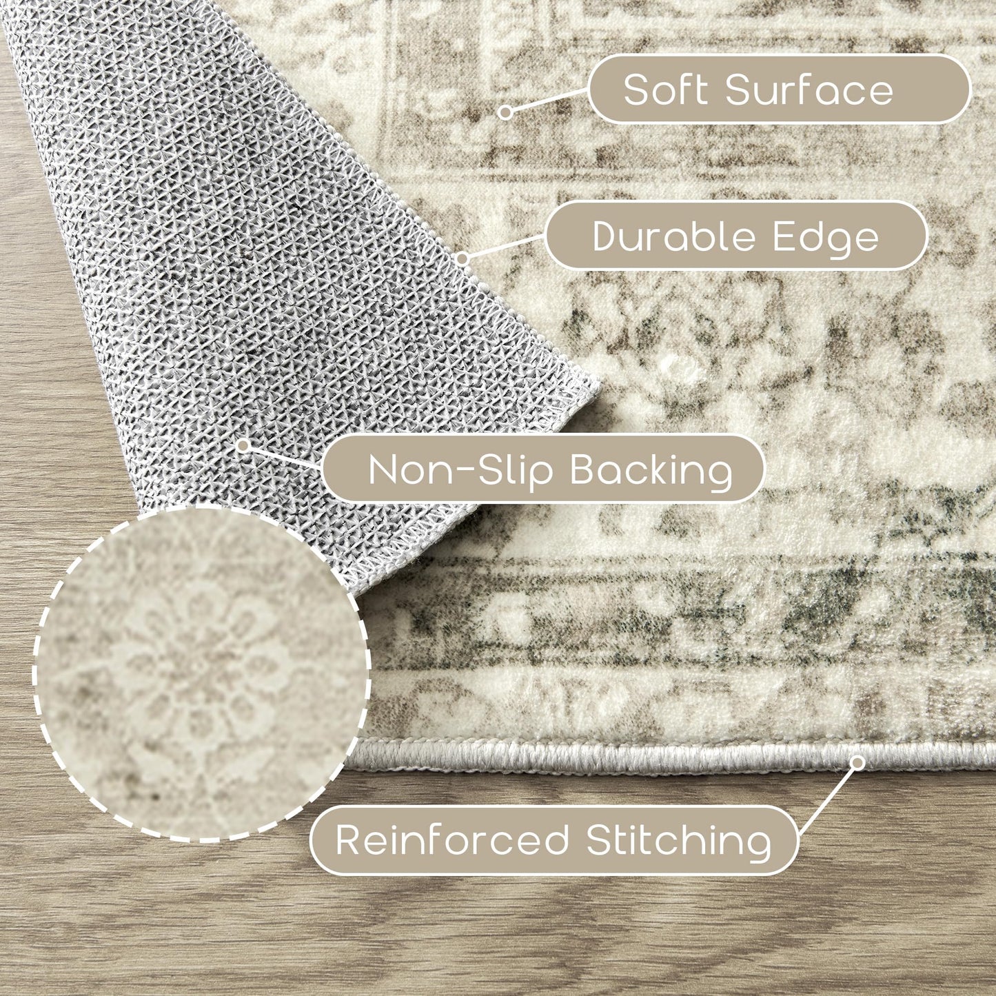 BILEEHOME Modern Farmhouse Area Rug 5 x7 Washable Floral Earth Tone Neutral Boho Nursery Rug 5x7 for Baby Boy Bedroom,Tan Brown and Cream Beige