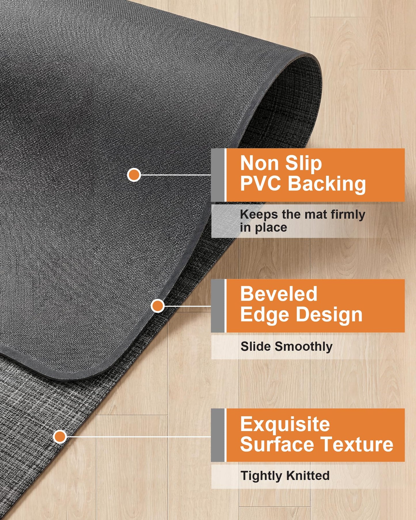Carvapet Office Chair Mat for Hardwood Floor, 36x48 Inch Heavy Duty Floor Protector, Non Slip Desk Chair Mat for Rolling Computer Gaming Chairs, Easy to Clean Dark Grey