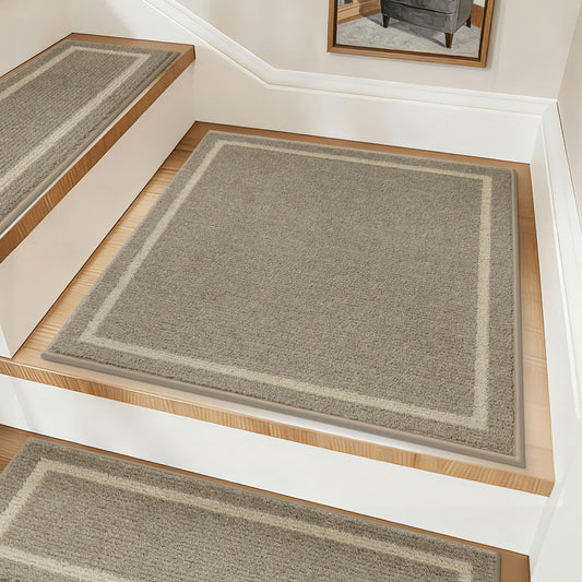 COSY HOMEER Stair Landing Rug 30x30 Inch, Non-Slip Square Landing Mat for Wood Steps Indoor, Washable Polyester with TPE Backing, Beige