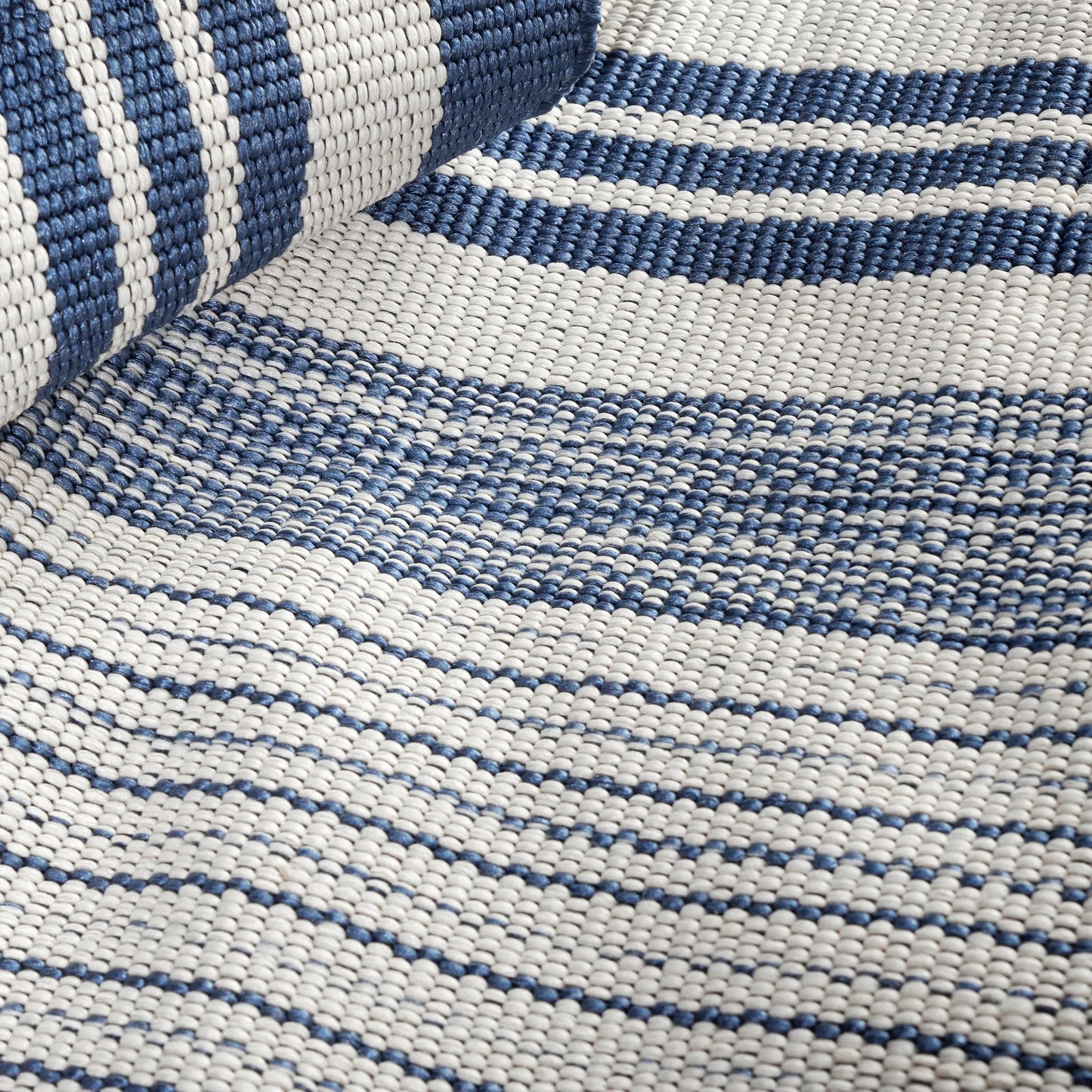 Dash & Albert Quincy Stripe Denim Handwoven Indoor/Outdoor Rug, 2 X 3 Feet, Blue/Ivory Stripe Pattern - Premium Luxury Hotel Quality Soft Breathable Hypoallergenic Machine Washable Easy Care All