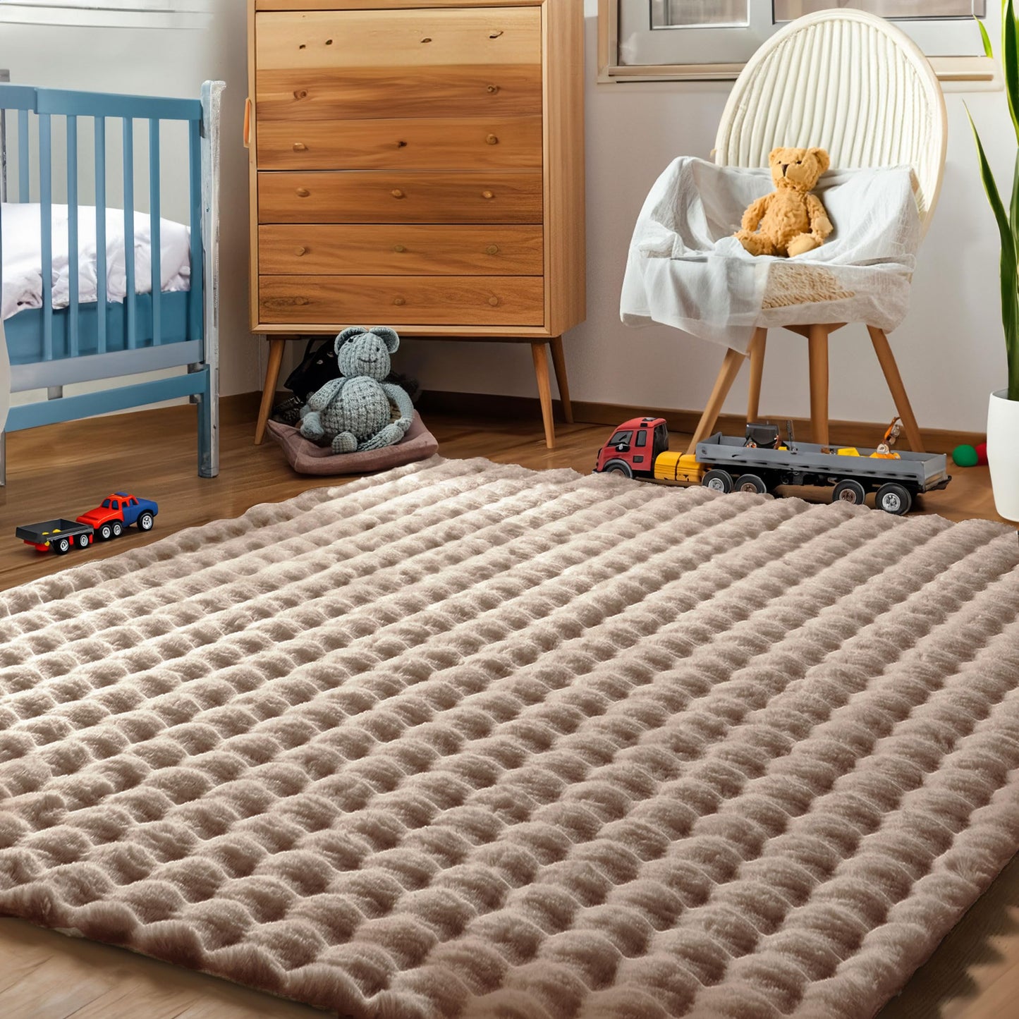nuLOOM 5' x 8' Cozy Plush Area Rug, Machine Washable, Non-Slip, Soft Fluffy Shag Carpet for Living Room Bedroom Kids Room Nursery Home Decor, Jeni Taupe