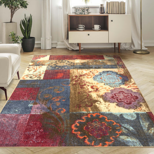 Superior Indoor Non-Slip Area Rug, Patchwork Floor Decor, Rugs for Home, Bedroom, Entryway, Kitchen, Office, Dining/Living Room, Foam Backed, Emory Collection, Brown, 4 ft. x 6 ft.