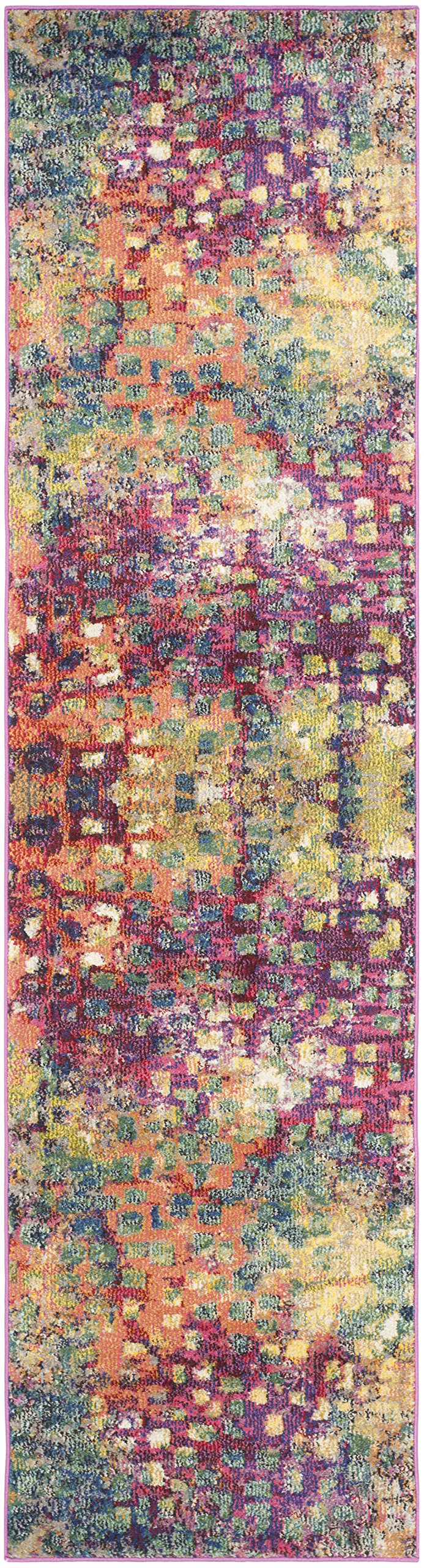 SAFAVIEH Monaco Collection Runner Rug - 2'3" x 16', Pink & Multi, Boho Chic Abstract Watercolor Design, Non-Shedding & Easy Care, Ideal for High Traffic Areas in Living Room, Bedroom (MNC225D)