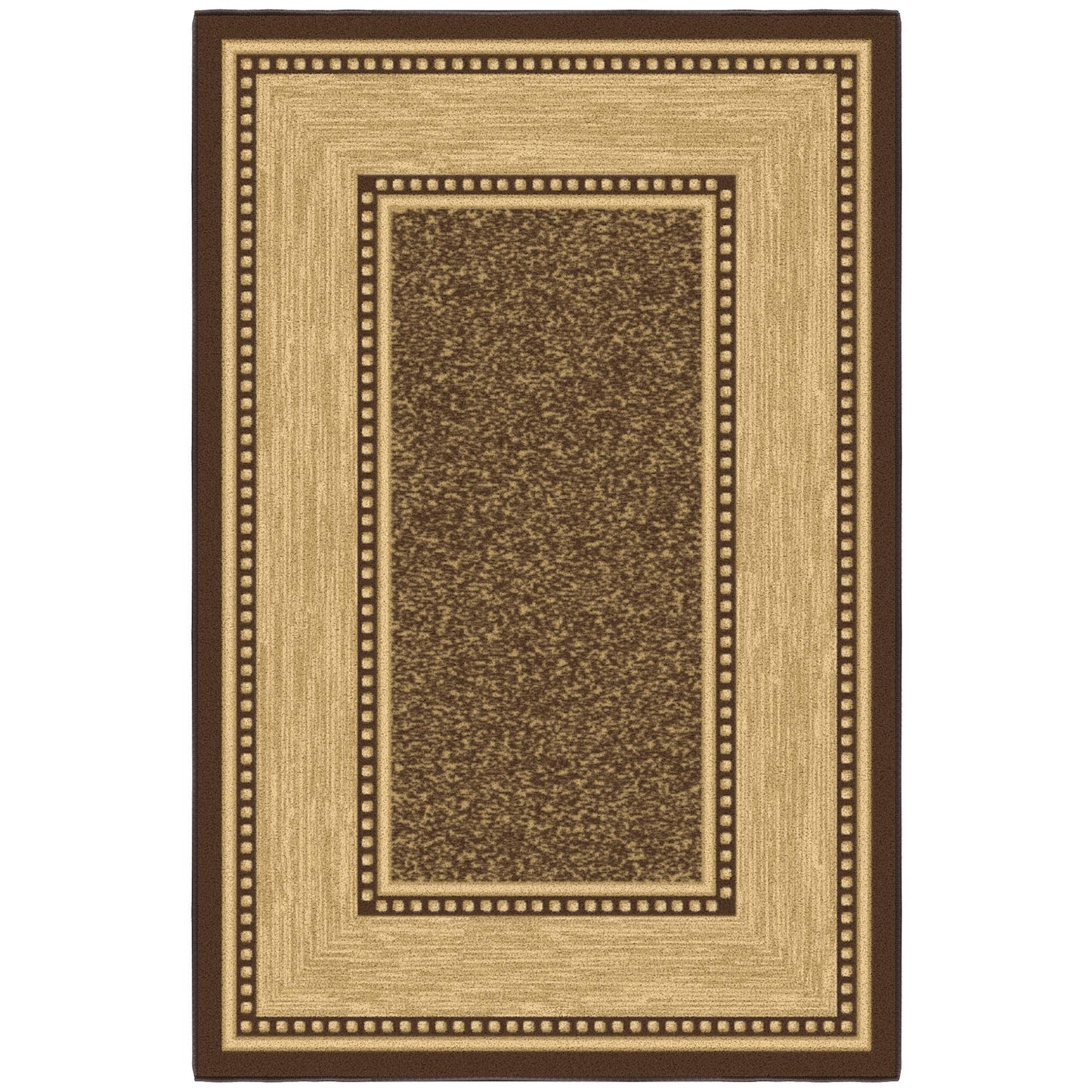 Ottomanson Area Rug 3'3" x 4'7" – Non Slip Rubber Backed Indoor Rug, Low Pile Accent Rug for Living Room, Bedroom, Entryway, Kitchen, Durable Floor Carpet, Border Brown