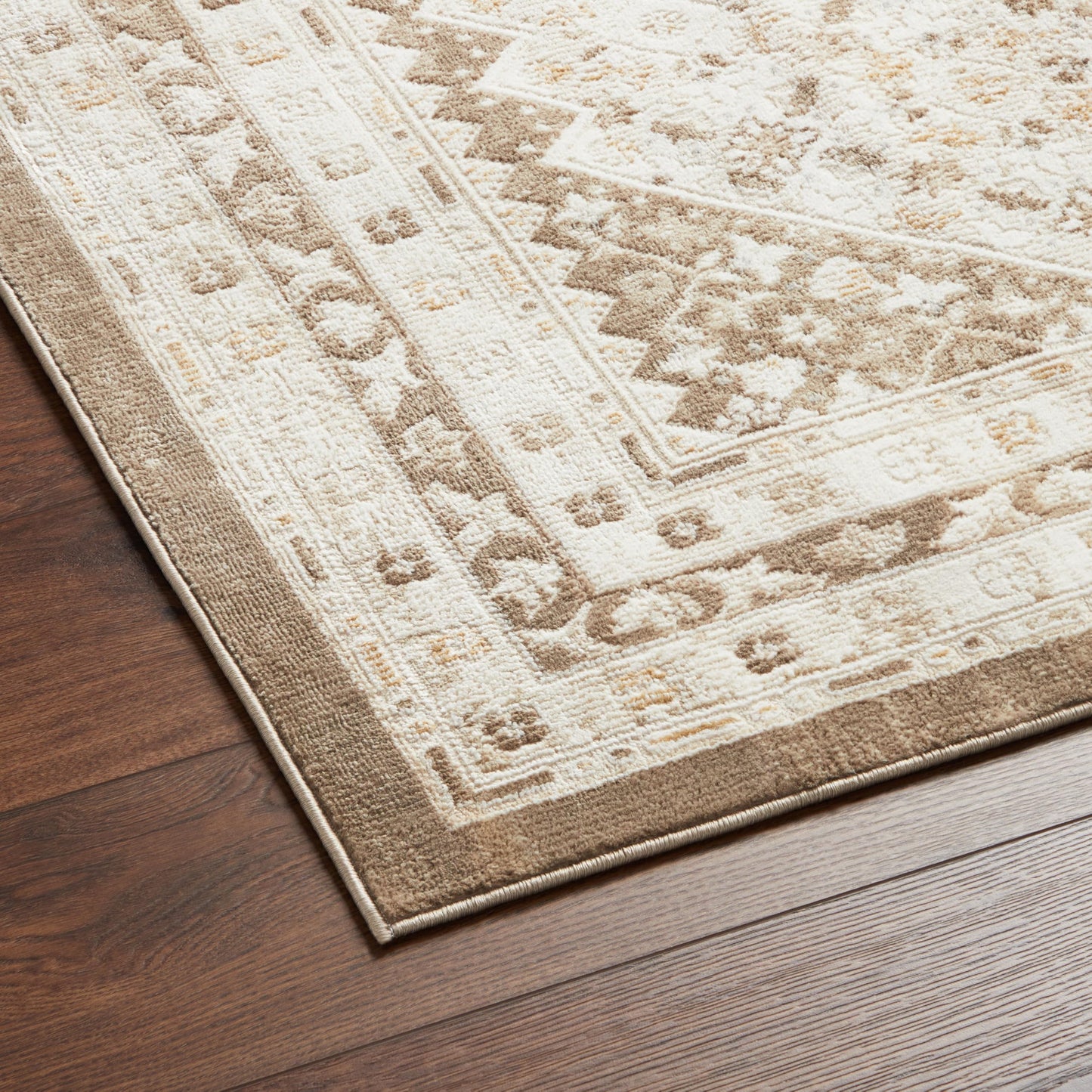 Nicole Miller NEW YORK Mirella Distressed Border Indoor Area Rug, Soft Textured Rug, Ivory/Beige, 5'2"x7'2"