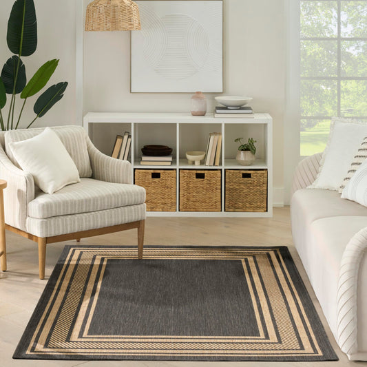 Nourison Home Horizon Indoor/Outdoor Charcoal 4' x 6' Area Rug - Easy Clean, Non Shedding, Bed Room, Living Room, Dining Room, Kitchen (4' x 6')
