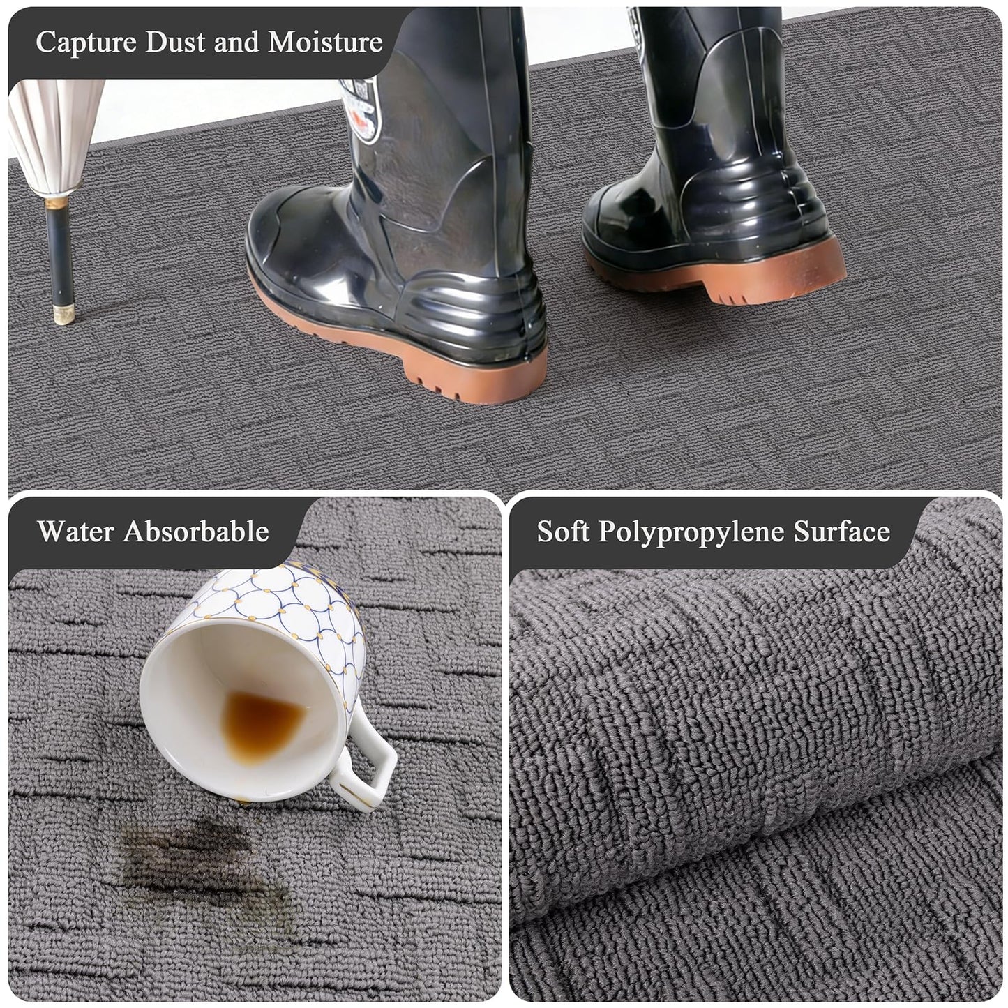 Ileading Indoor Door Mat 32"x48", Absorbent Dog Muddy Paws Mat, Low-Profile Entrance Runner Carpet with Non-Slip Rubber Backing, Washable Inside Welcome Mat for Hallway,Entryway,Kitchen (Grey)