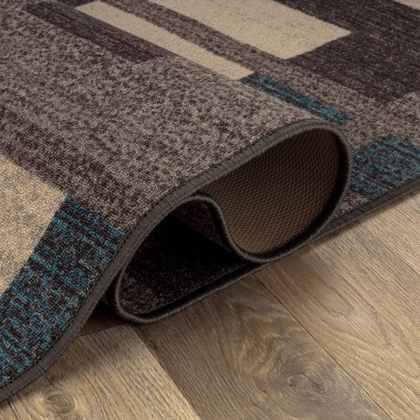 Rugshop Contemporary Geometric Power Loomed Indoor Runner Rug, Cool Slate Abstract Rectangle Design, Non-Slip Backing, Living Room Bedroom Home Office, Easy-Care Spot Clean, 2' x 12' Blue