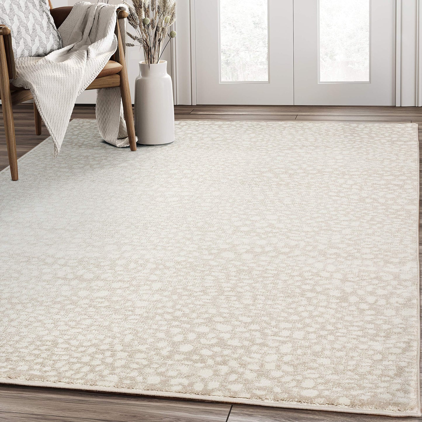 Abani White Cheetah Print Area Rug | 6' x 9' Beige Antelope/Leopard/Deer Animal Print Pattern |Carpet for Living Room, Bedroom, Office