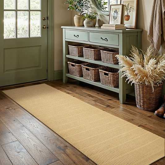 MatEssenz 2'x6' Faux Linen Runner Rug, Washable Woven Textured Long Hallway Carpet, Slip Resistant Gel Backing Indoor Floor Runner for Kitchen Entryway Laundry Room, Khaki