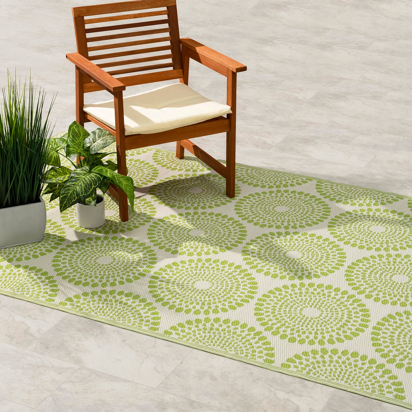 Fab Habitat Outdoor Rug - Waterproof, Fade Resistant, Crease-Free - Premium Recycled Plastic - Floral Medallion - Large Patio, Deck, Sunroom, Camping, RV - Rio - Green - 6 x 9 ft