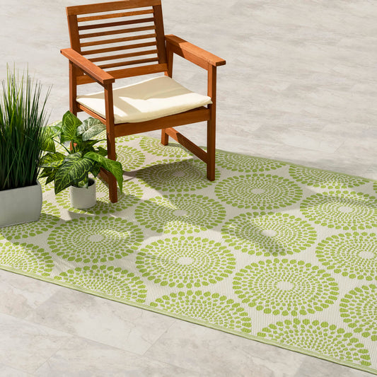 Fab Habitat Outdoor Rug - Waterproof, Fade Resistant, Crease-Free - Premium Recycled Plastic - Floral Medallion - Large Patio, Deck, Sunroom, Camping, RV - Rio - Green - 6 x 9 ft