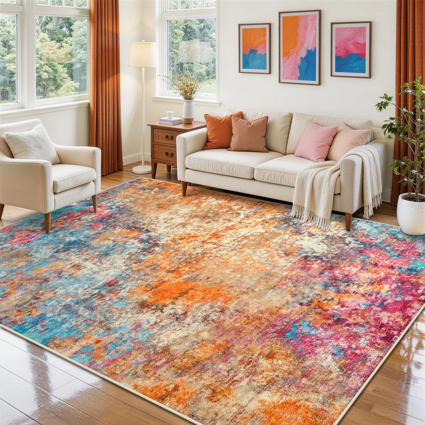 8x10 Area Rugs for Living Room Rug Washable: Abstract Large Rug for Dining Room Bedroom Carpet Non Slip 8 by 10 Indoor Modern Nursery Home Office Colorful