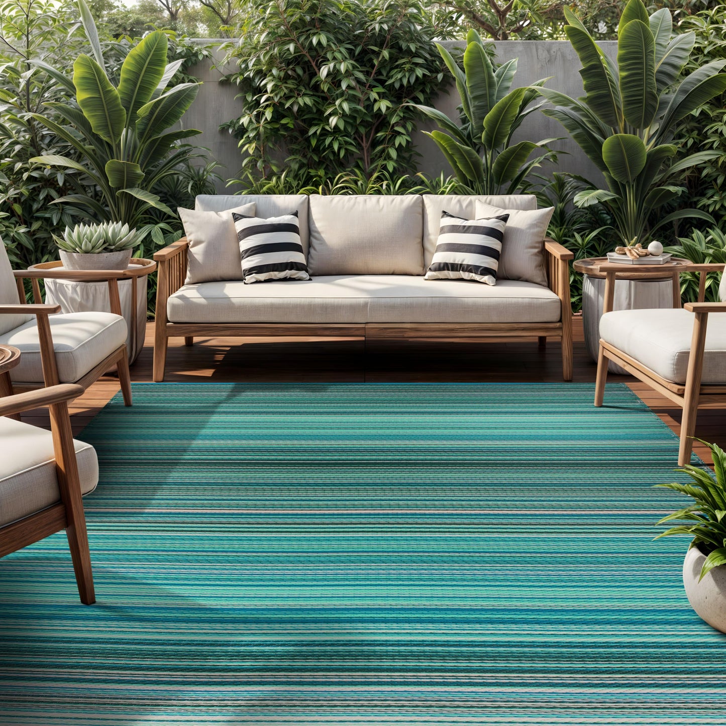 Rugshop Contemporary Stripe Reversible Crease-Free Waterproof Premium Recycled Plastic Outdoor Rugs for Patio,Backyard,RV,Deck,Picnic,Trailer,Beach,Camping Blue 7'10" x 10'