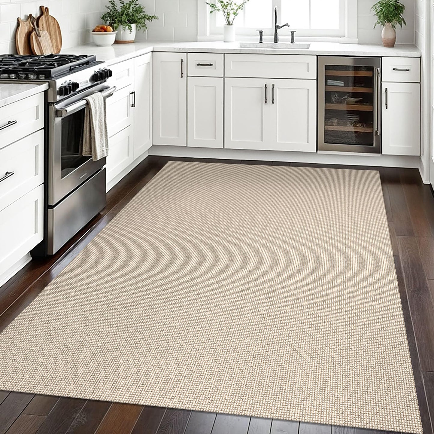 EARTHALL Woven Area Rugs 5x7 Ft Washable Living Room Rugs Non Slip Rubber Backed Dining Room Rug Braided Bedroom Rugs Indoor Floor Carpet for Living Room, Bedroom, Dining Room, Beige/Ivory