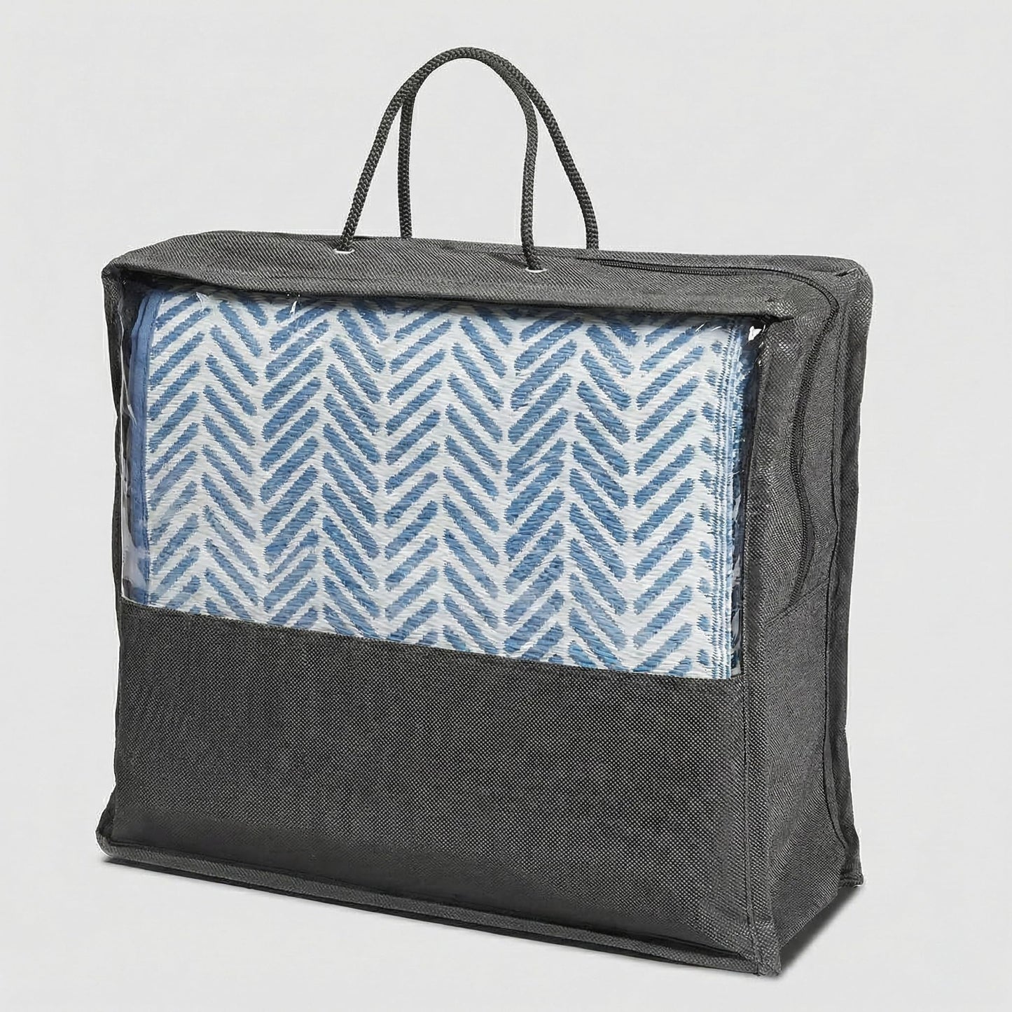 FH Home Outdoor Camping Rug - Waterproof, Fade Resistant, Reversible - Premium Recycled Plastic - Herringbone - Large Patio, Deck, Sunroom, RV - Fresno - Light Blue - 4 x 6 ft Foldable