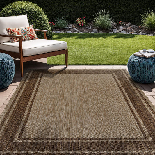 Beverly Rug Outdoor Rug 5x7 Modern Bordered Area Rugs for Indoor and Outdoor Patio Deck Porch Garden Waterproof Weather Sun Resistant Washable Outside Carpet (5 x 7 Jute)