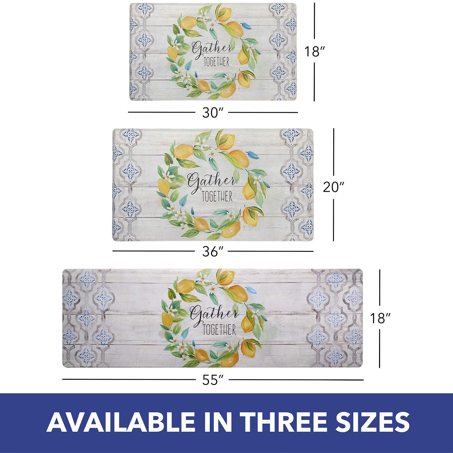 Cozy Living Anti-Fatigue Kitchen Mat, Lemon Wreath 17.5"x55"