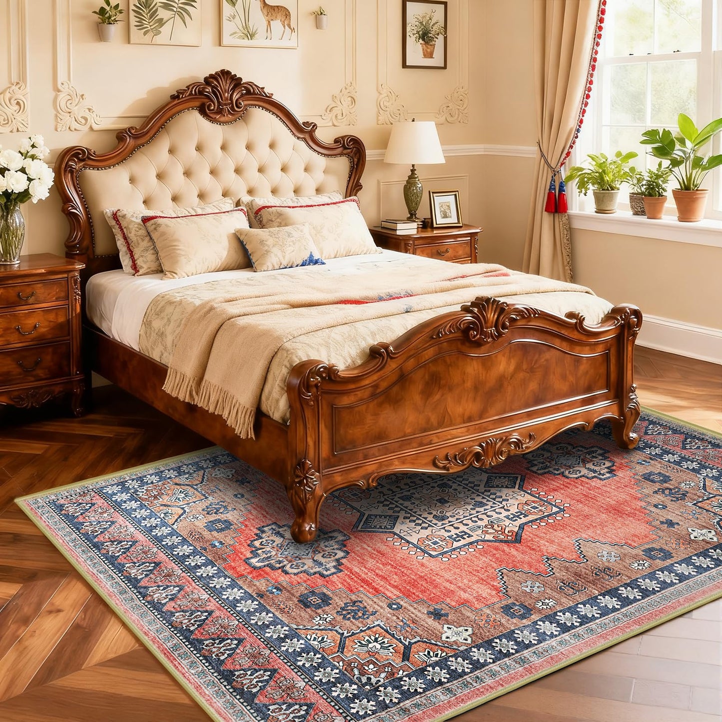 FLYRUGGO Boho Persian 5x7 Rust Area Rug for Living Room Dining Room Office Bedroom