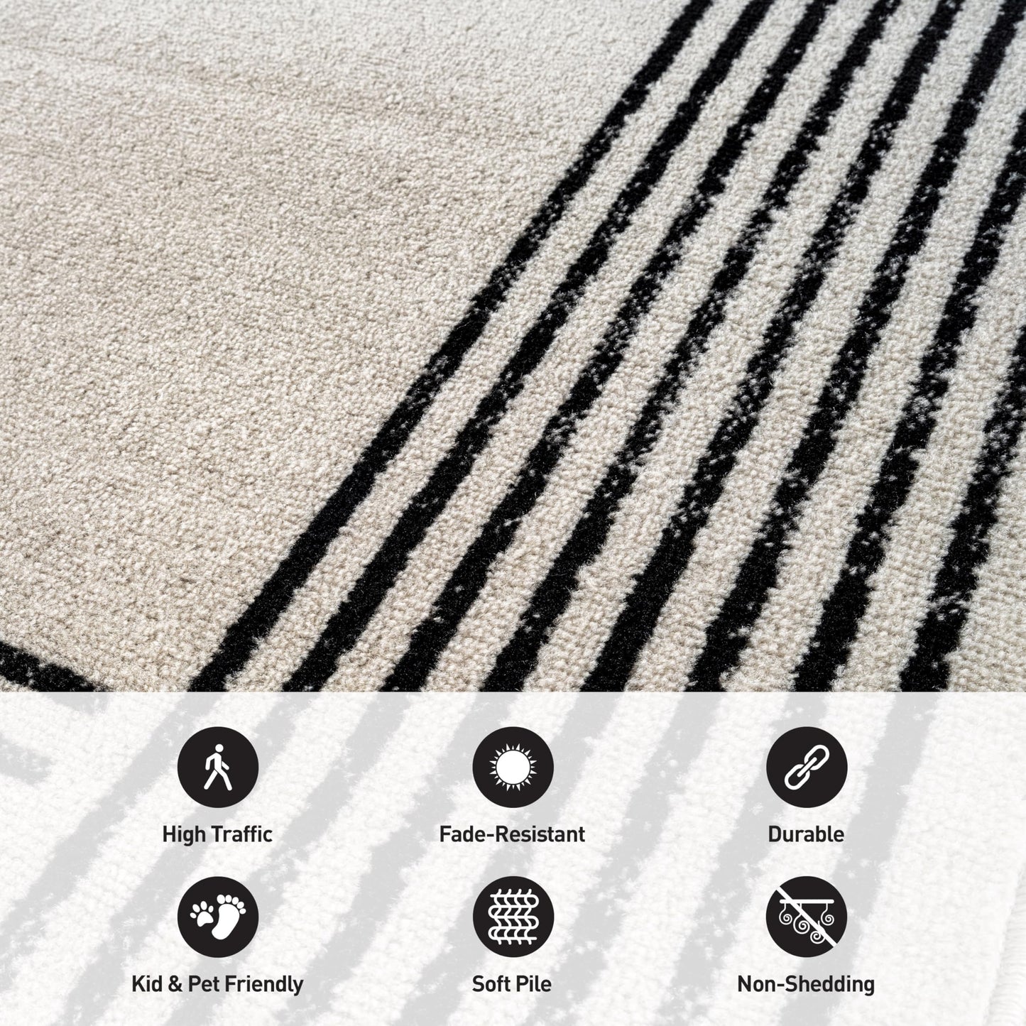 Rugshop Modern Minimal Bordered Indoor Area Rug for Entryway,Kitchen,Doormat Low Pile Rug with Jute Backing 2' x 3' Cream