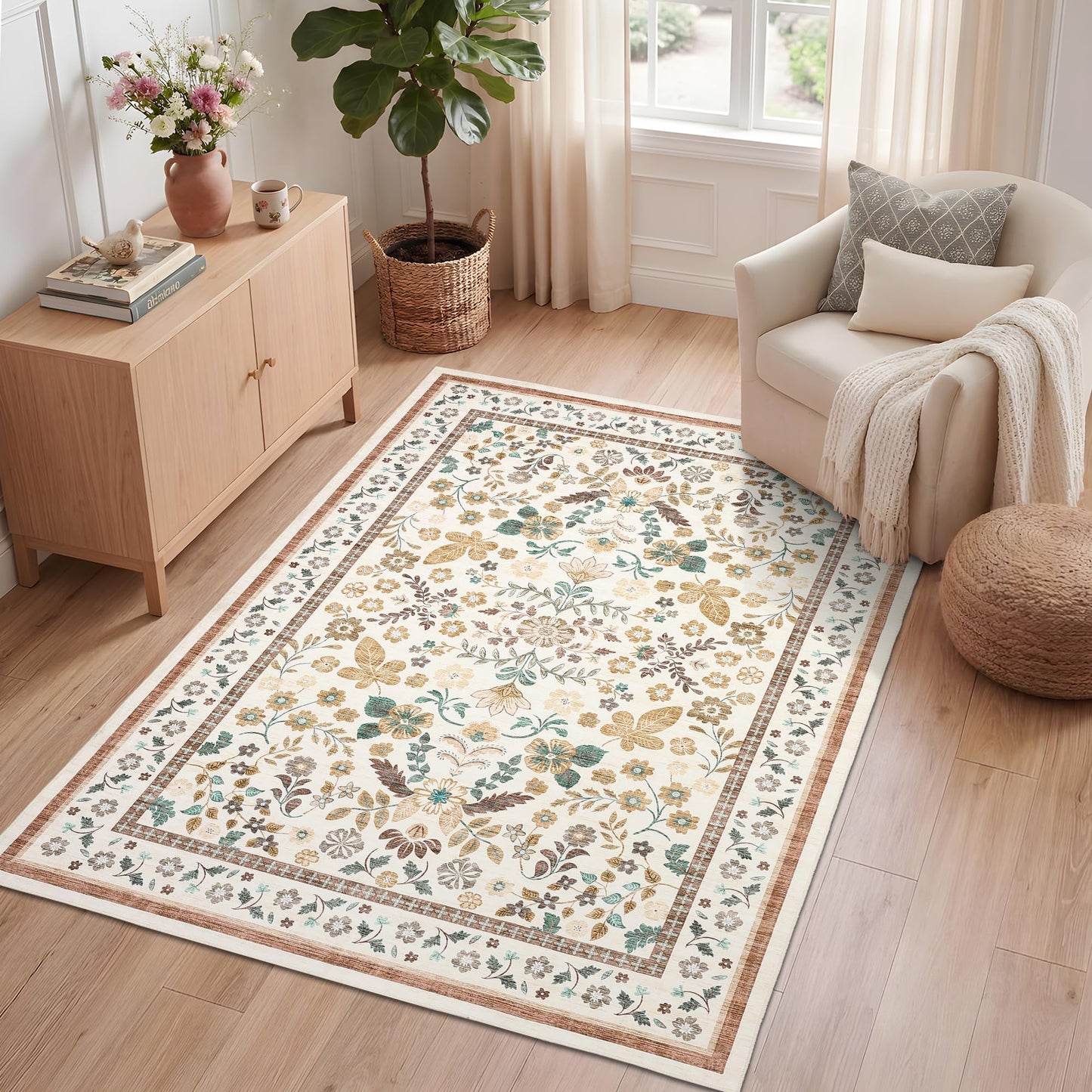 GarveeHome Washable Rugs 3x5 Area Rugs for Entryway Stain Resistant Non Slip Backing Rugs for Bedroom Kitchen Living Room Dining Room Beige