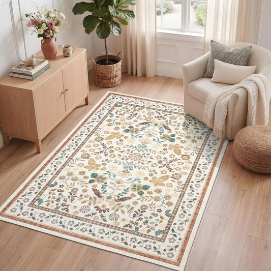 GarveeHome Washable Rugs 3x5 Area Rugs for Entryway Stain Resistant Non Slip Backing Rugs for Bedroom Kitchen Living Room Dining Room Beige