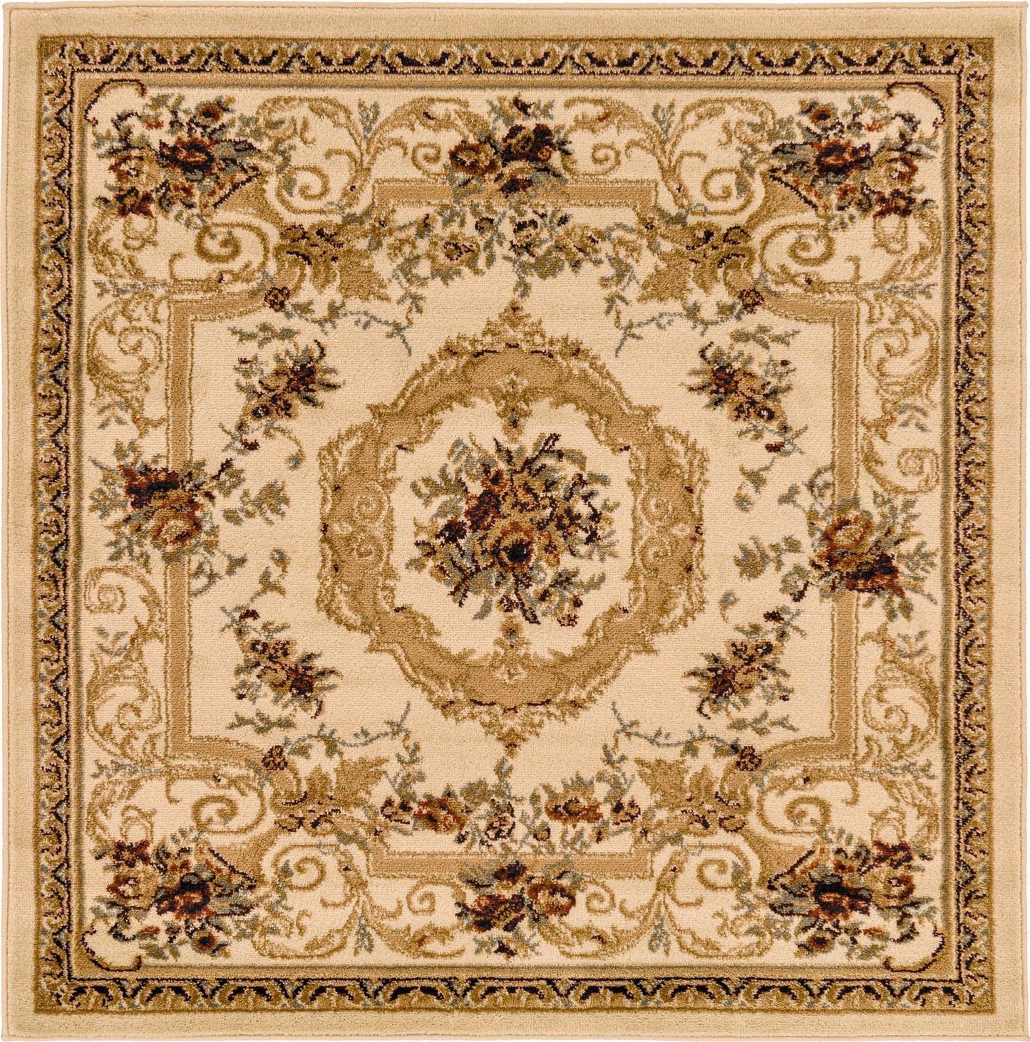Unique Loom Versailles Collection Traditional Classic Floral Motif Area Rug (4' 0 x 4' 0 Square, Ivory/ Tan)