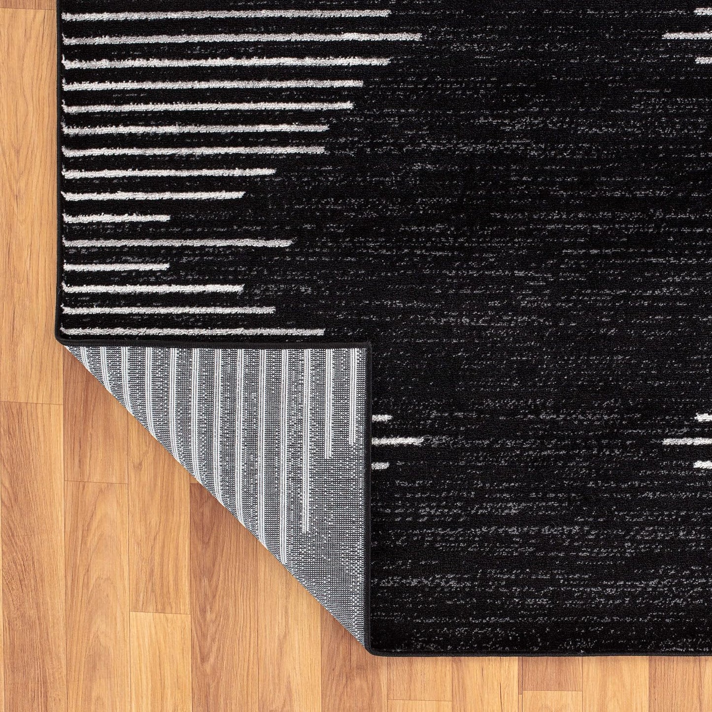 Rugshop Bohemian Stripe Stain Resistant High Traffic Living Room Kitchen Bedroom Dining Home Office Oval Area Rug 5' x 7' Black