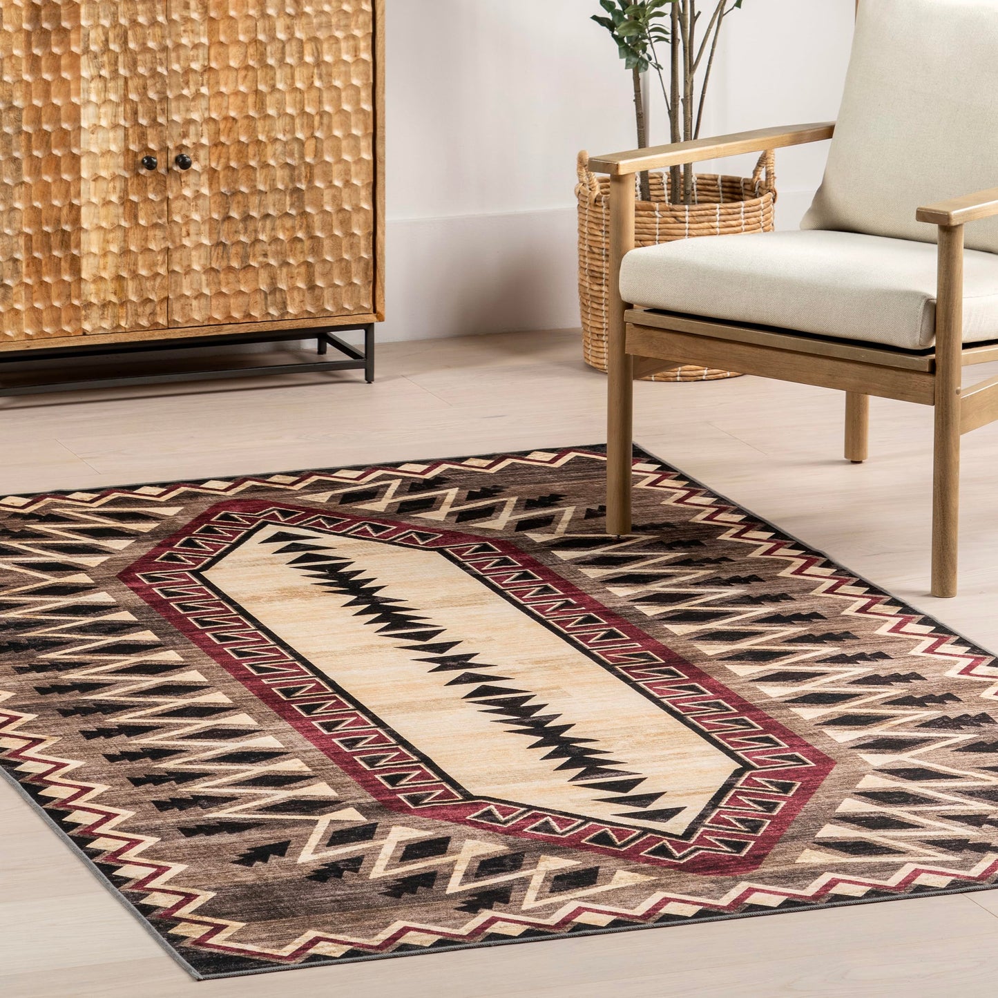 nuLOOM 4' x 6' Machine Washable Area Rug with Waterproof Spill Proof Surface, Non Slip Backing and Stain Resistant for Living Room, Bedroom, Kitchen, Dining Room, Ida Brown