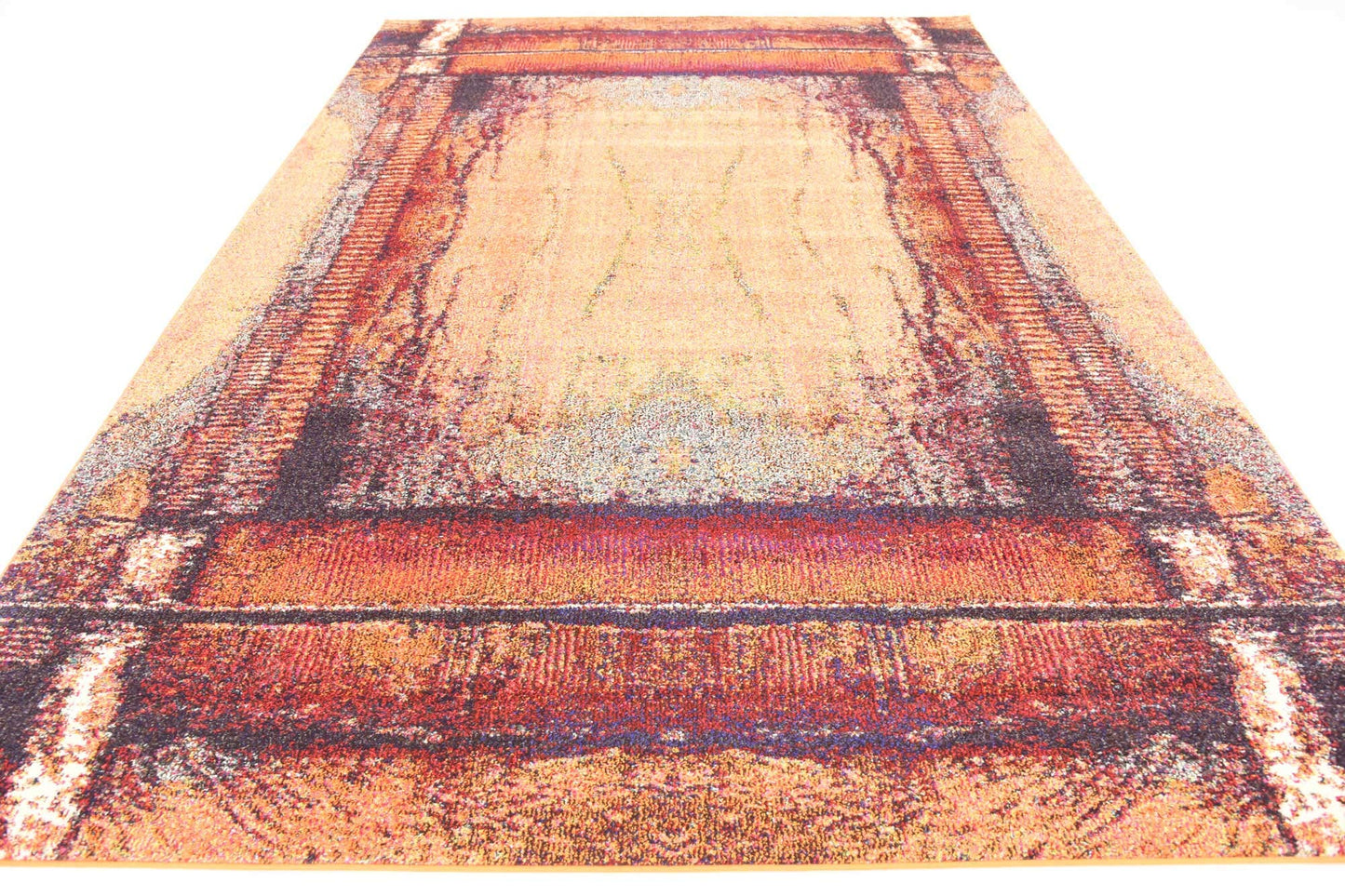 Unique Loom Estrella Collection Rustic, Distressed, Modern, Abstract Area Rug (7' 0 x 10' 0 Rectangular, Orange/Black)
