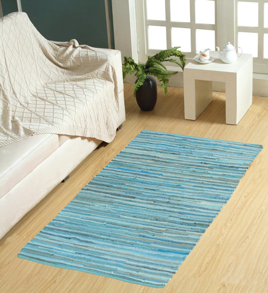 VEVARA HOMES Handmade Cotton Chindi Rug Area Rag Washable Recycled Rugs for Home Décor, Living Room and Bedroom (Teal, 3X5 Feet)