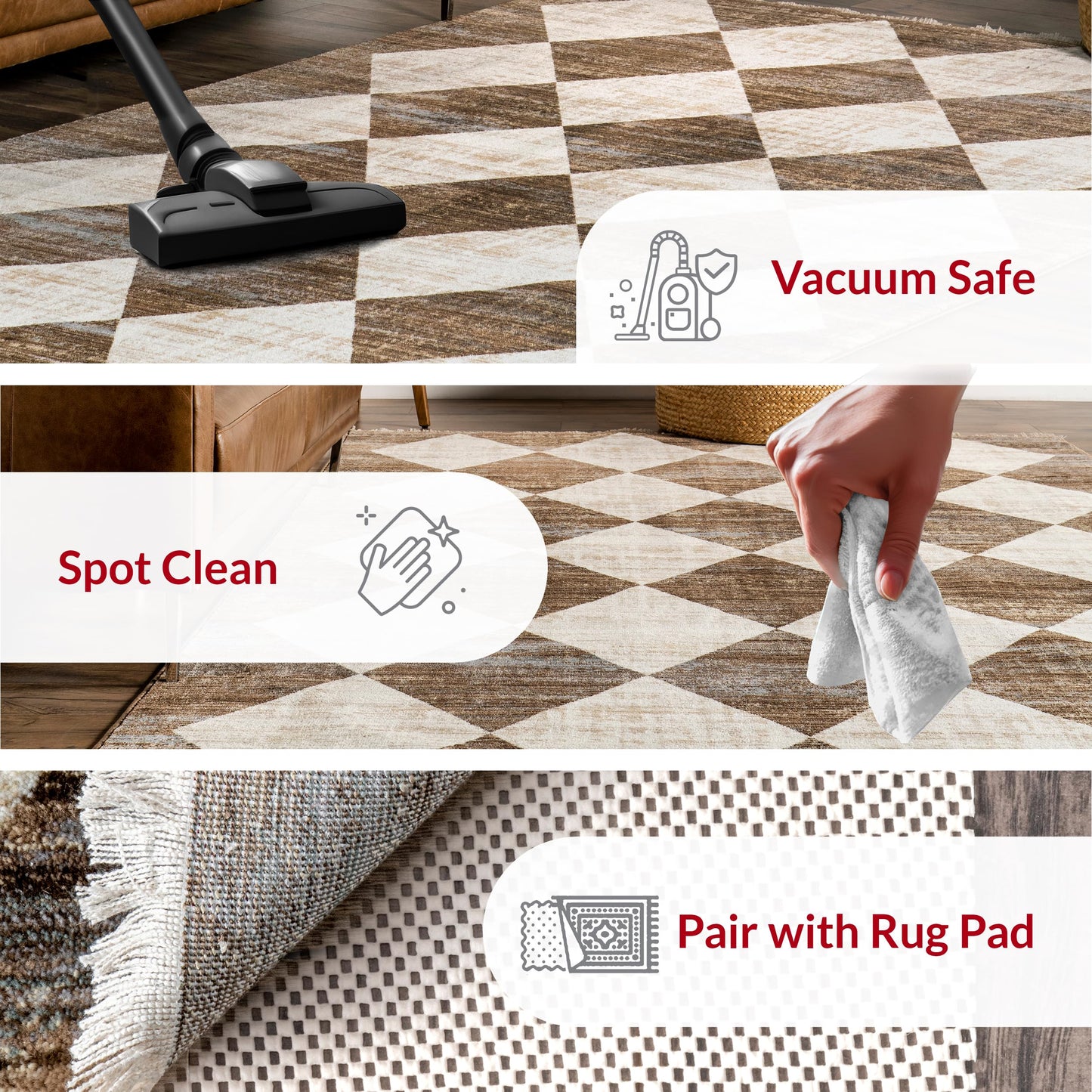 Nuloom Fringed Performance Meline Beige/Blue/Ivory, 4' x 6'5", Checkered, Soft and Cozy, High Traffic, Stain Resistant, Easy Clean, Durable Area Rug for Bedroom, Living Room, Dining, Den, Foyer