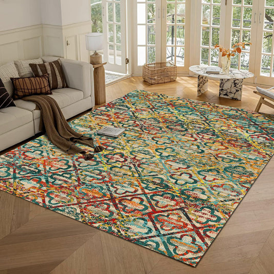 RUGSURE Washable Area Rugs, 4' x 6' - 1/6 Thick - Stain & Water Resistant Non-Slip - Perfect Resistant Rug for Living Room, Bedroom, Nursery, Pet & Child Friendly, Vibrant Colors Rugs, Multicolor