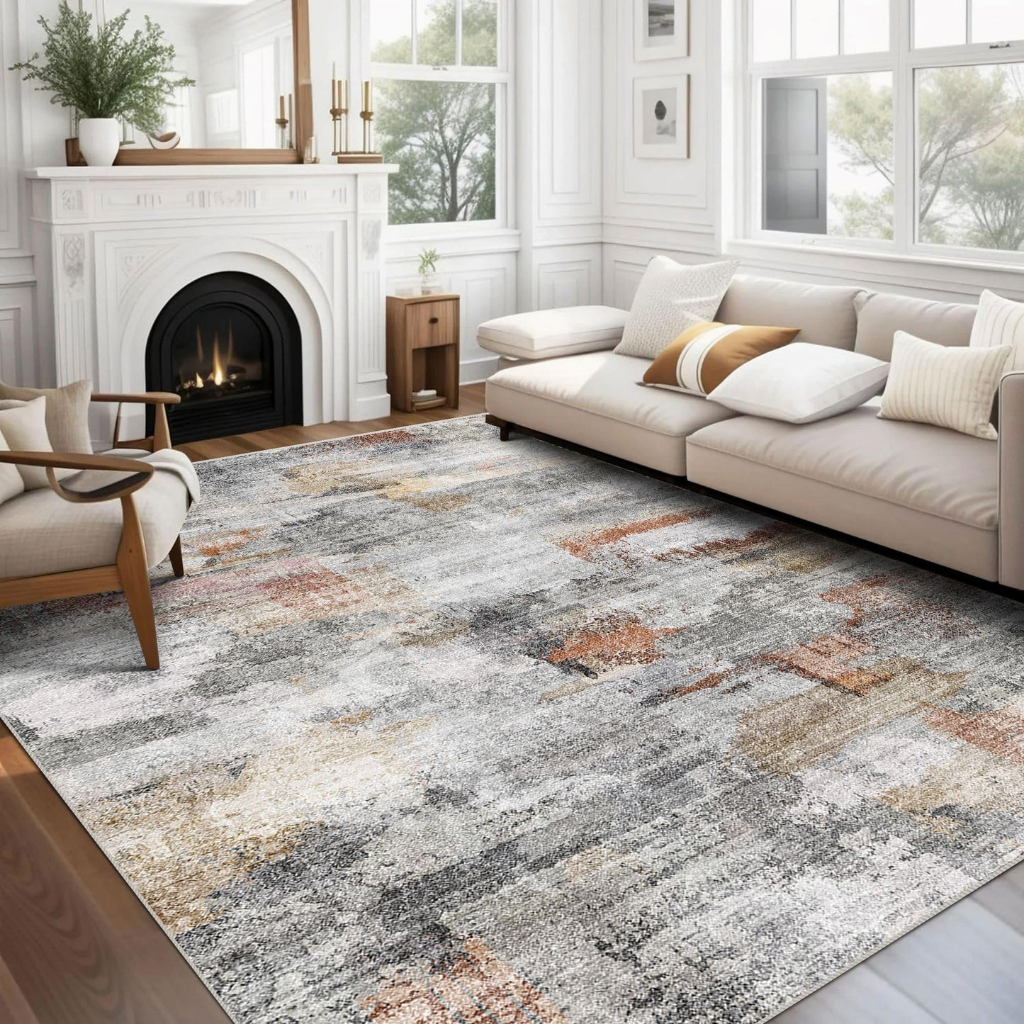 vivorug Grey 9x12 Area Rugs for Living Room, Non Slip Machine Washable Modern Abstract Rug, Ultra-Thin Lightweight Large Area Rug Carpet for Bedroom, Dining Room, Low Pile