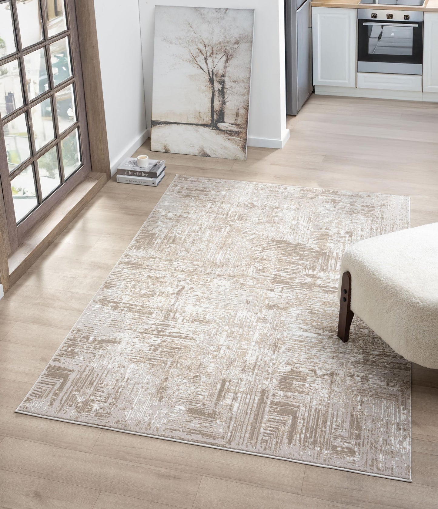 RUGGERRUGS Amy Modern Abstract Area Rug for Living Room, 4x6 Contemporary Textured Geometric Beige Neutral Rug, Stain Resistant Non-Shedding Carpet for Bedroom, Dining Room or Kitchen (4' x 6', Beige)