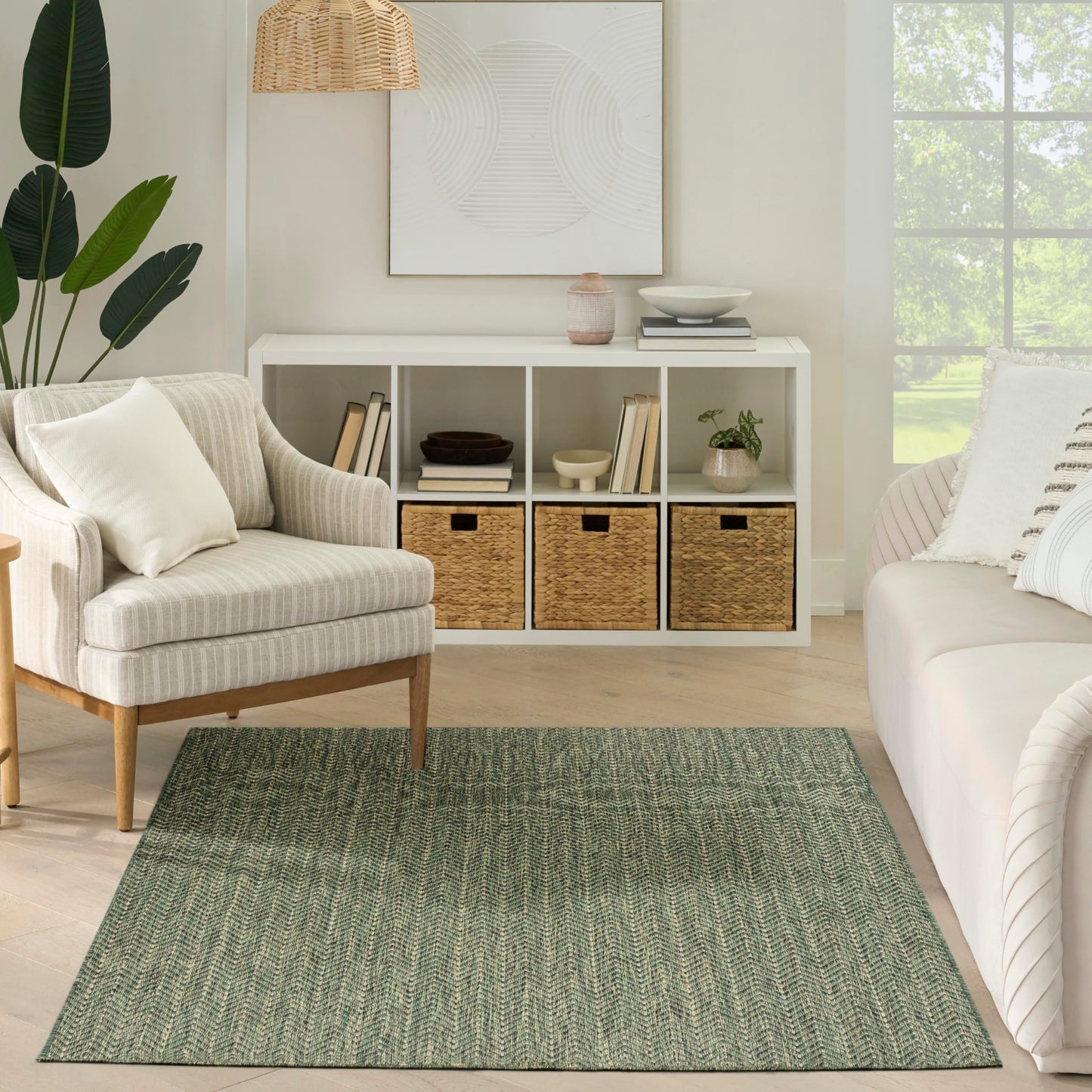 Nourison Home Horizon Indoor/Outdoor Green 4' x 6' Area Rug - Easy Clean, Non Shedding, Bed Room, Living Room, Dining Room, Kitchen (4' x 6')