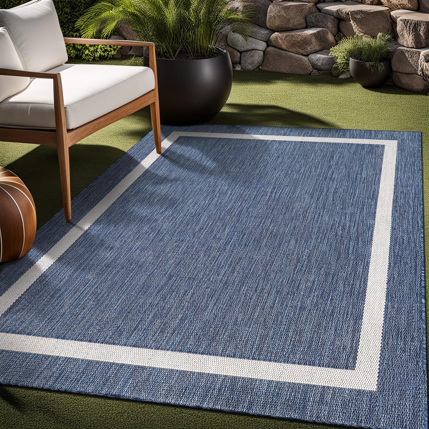 Luul Home Bordered Outdoor Rug 8x10 Washable Outside Carpet for Indoor Patio Porch Waterproof Easy Cleaning Non Shedding Area Rugs Blue 8 x 10