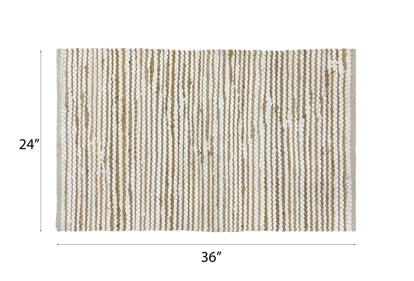Ramanta Home Jute Cotton Rug 24x36 Inches Natural White, Handwoven Small Farmhouse Stripe Design Floor Rugs for Kitchen, Bedroom, Living Room, Entrance, Indoor | Accent Reversible for Home Décor