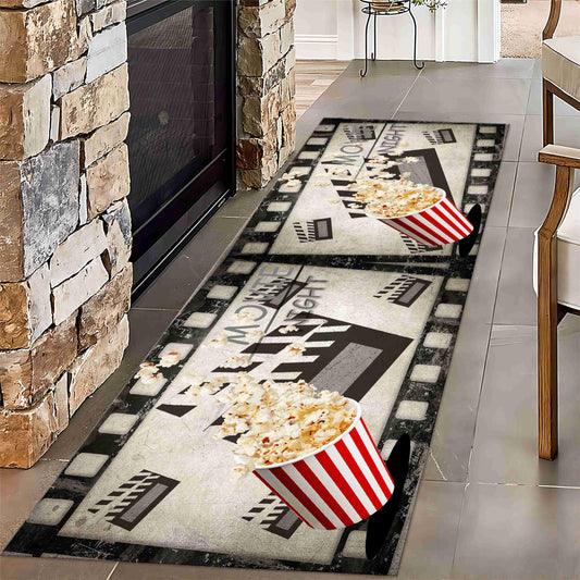 Puyosvr Vintage Movie Theater Runner Rug, 2x7ft, Black and White Movie Theme - Non-Slip Carpet Runner with Clapperboard Pattern for Nostalgic Retro Style Decor - Long Hallway Entry Rug