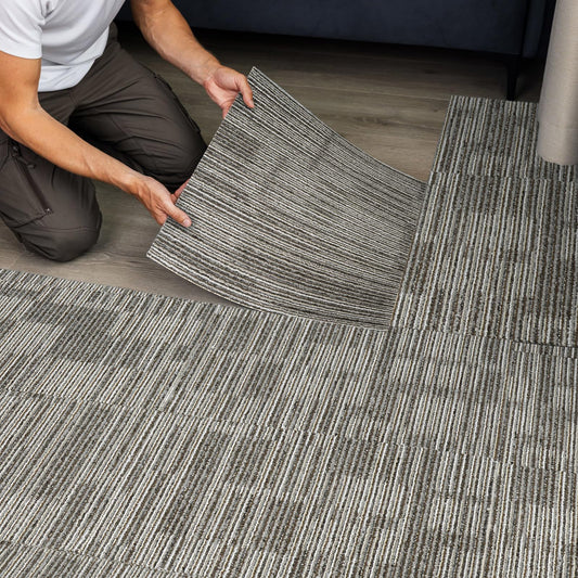 uyoyous 24 Pcs Commercial Carpet Tiles, 20'' x 20'' Twill Jacquard Carpet Squares with Non-Slip Backing, 64.58 Sq Ft Reusable Carpet Floor Tiles with Stickers for Home Office