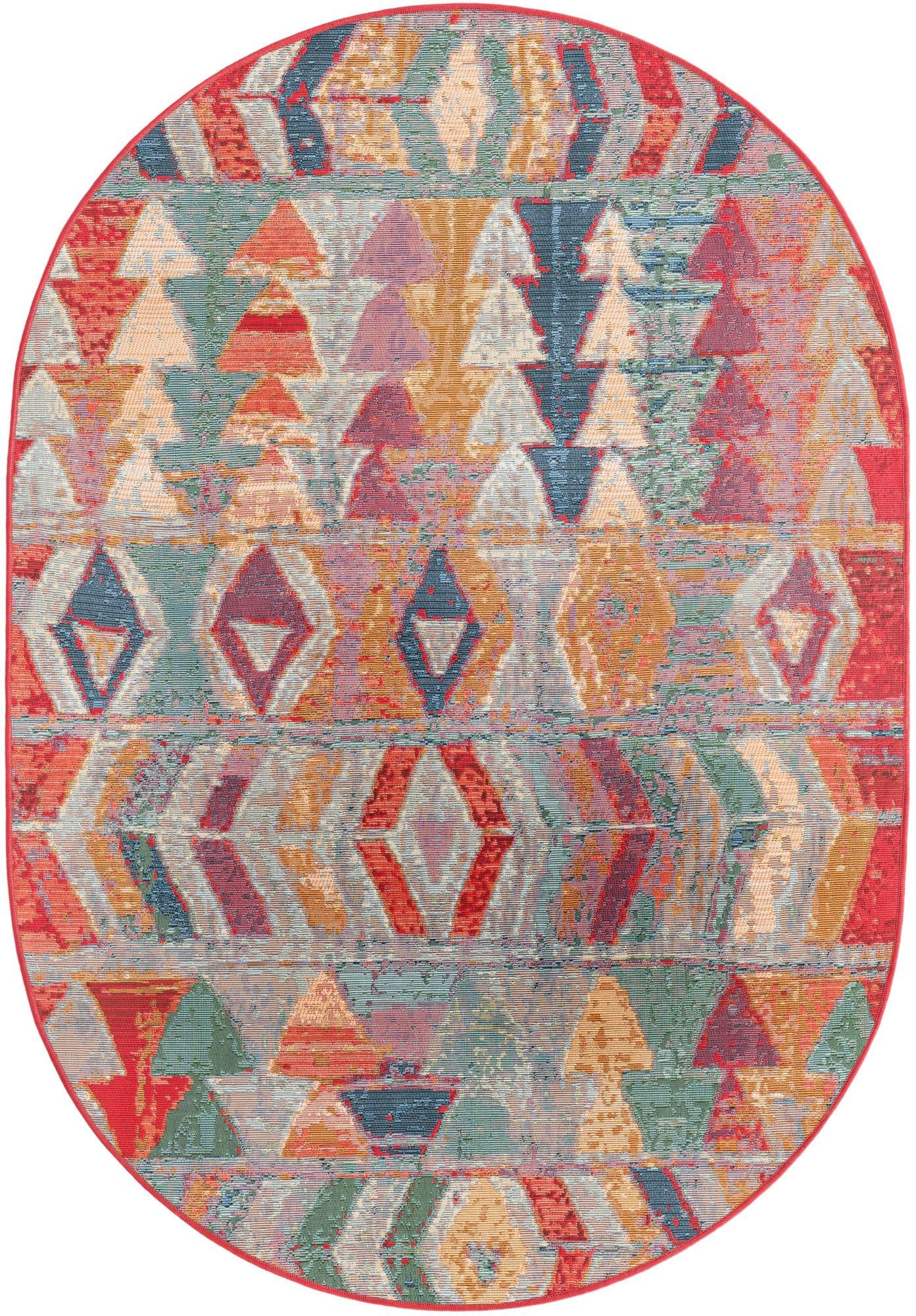 Unique Loom Outdoor Modern Collection Area Rug - Tamarindo (4' 1" x 6' 1" Oval Multi/Burgundy)