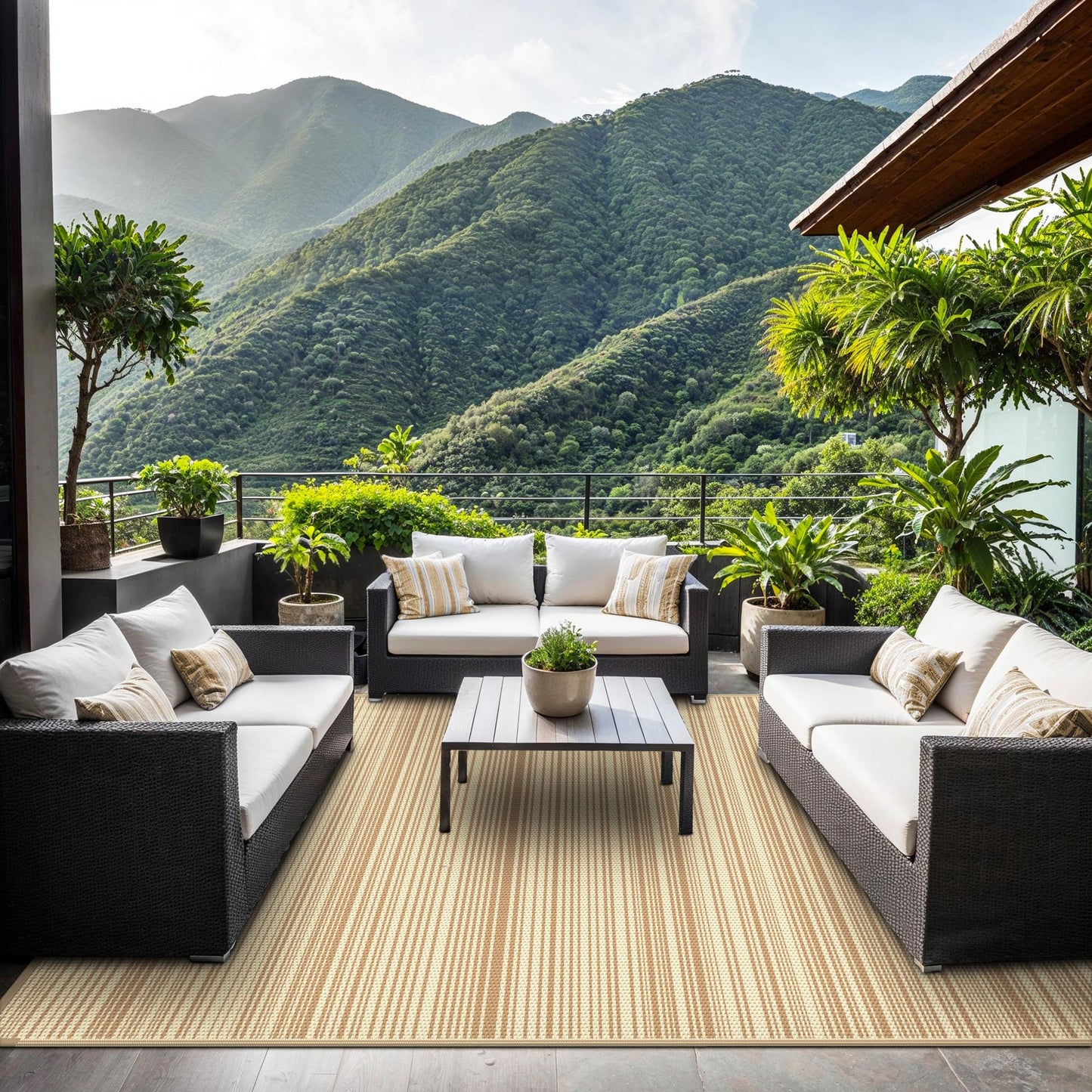 GENIMO Outdoor Rug for Patio Clearance, 5'x8' Reversible Plastic Straw Rugs, Lightweight Waterproof RV Camping Mat for Camper, Balcony, Deck, Backyard, Picnic, CoffeeBeige