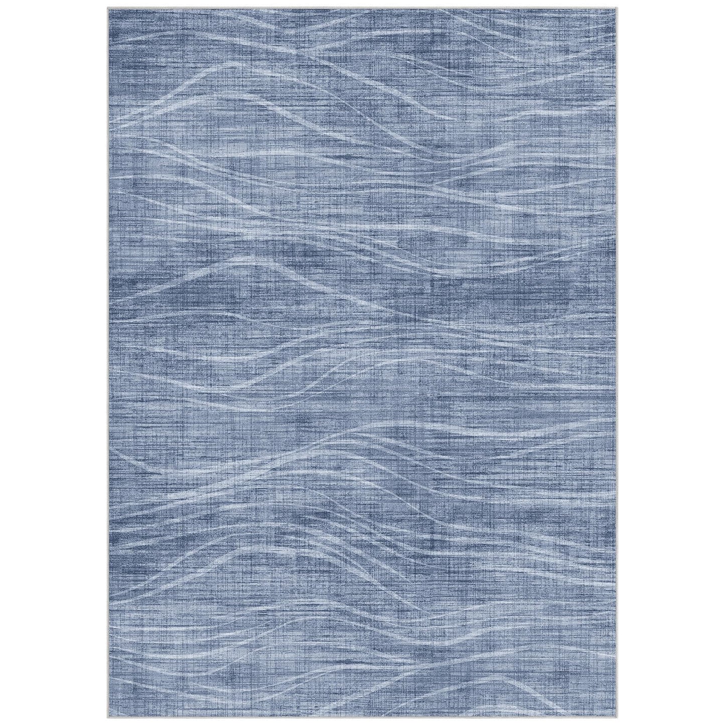 WITSHOCK 9x12 Area Rug, Washable Rugs for Living Room, Large Rug Thin Carpet Non Slip Stain Resistant Soft Carpets, Modern Wave Striped Rugs for Bedroom Dining Room Office Kitchen Nursery, Blue