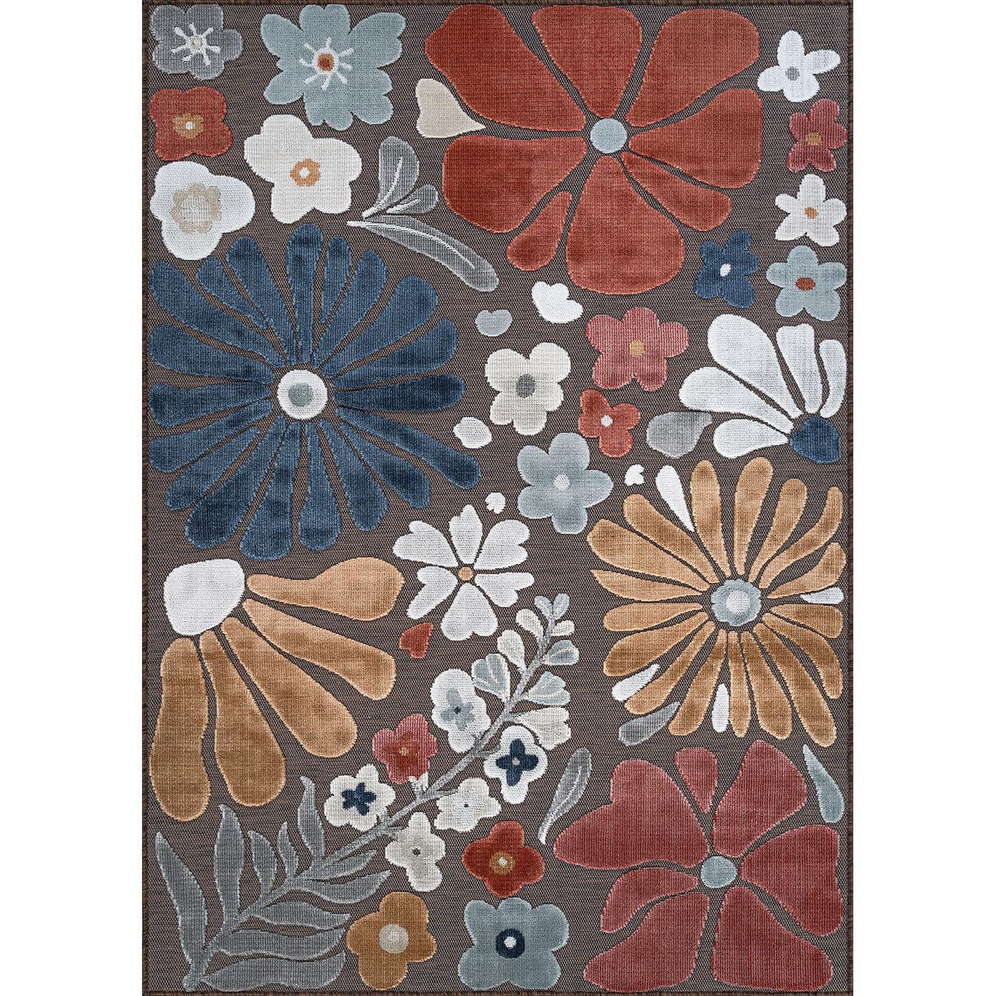 Beverly Rug Outdoor Rug 8x10 Modern Floral Tropical Area Rugs for Outdoor and Indoor Patio Easy to Clean Non Shedding Living Room Porch Garden Washable Outside Carpet (8 x 10 Terracotta)