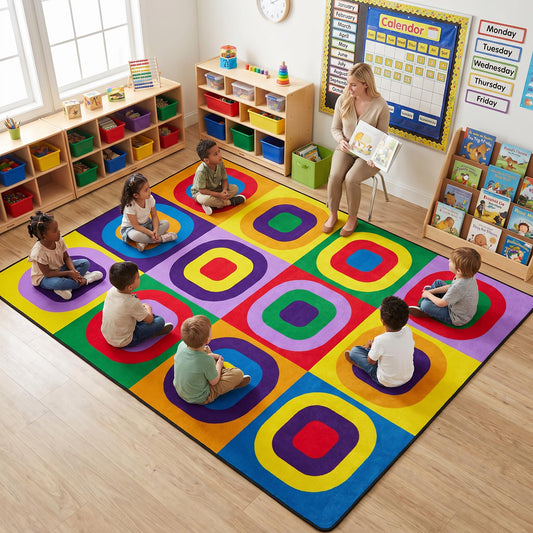 Kids Rug, Classroom Carpets Playmat Rugs - 5x7 Ft Kids Carpet with Rubber Backing, Colorful Children's Classroom Seating Rug Play Mat Nursery Rugs for Children Bedroom Playroom Elementary