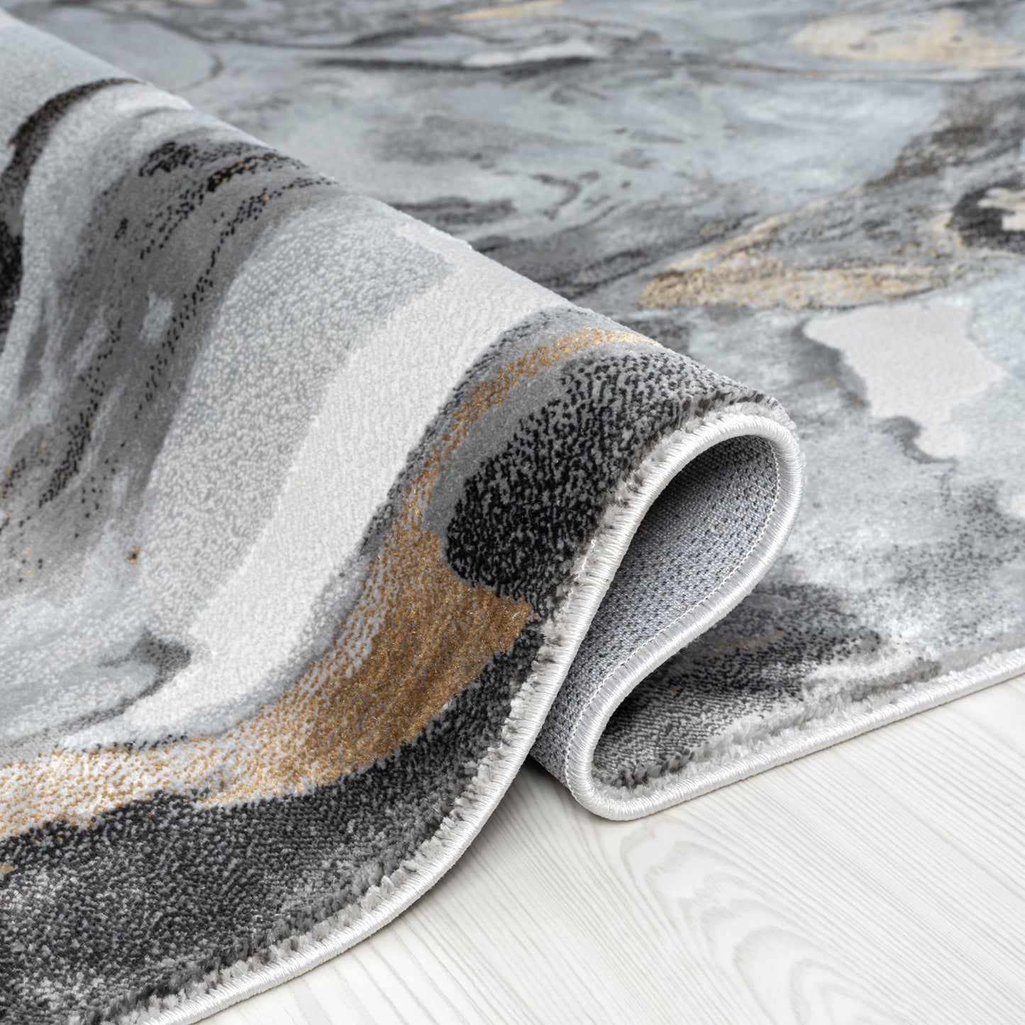 Abani Regal Collection Area Rug - Abstract Dark Grey Cracked Stone Design - 5' x 7' - Washable - for Living Room, Bedroom & Office