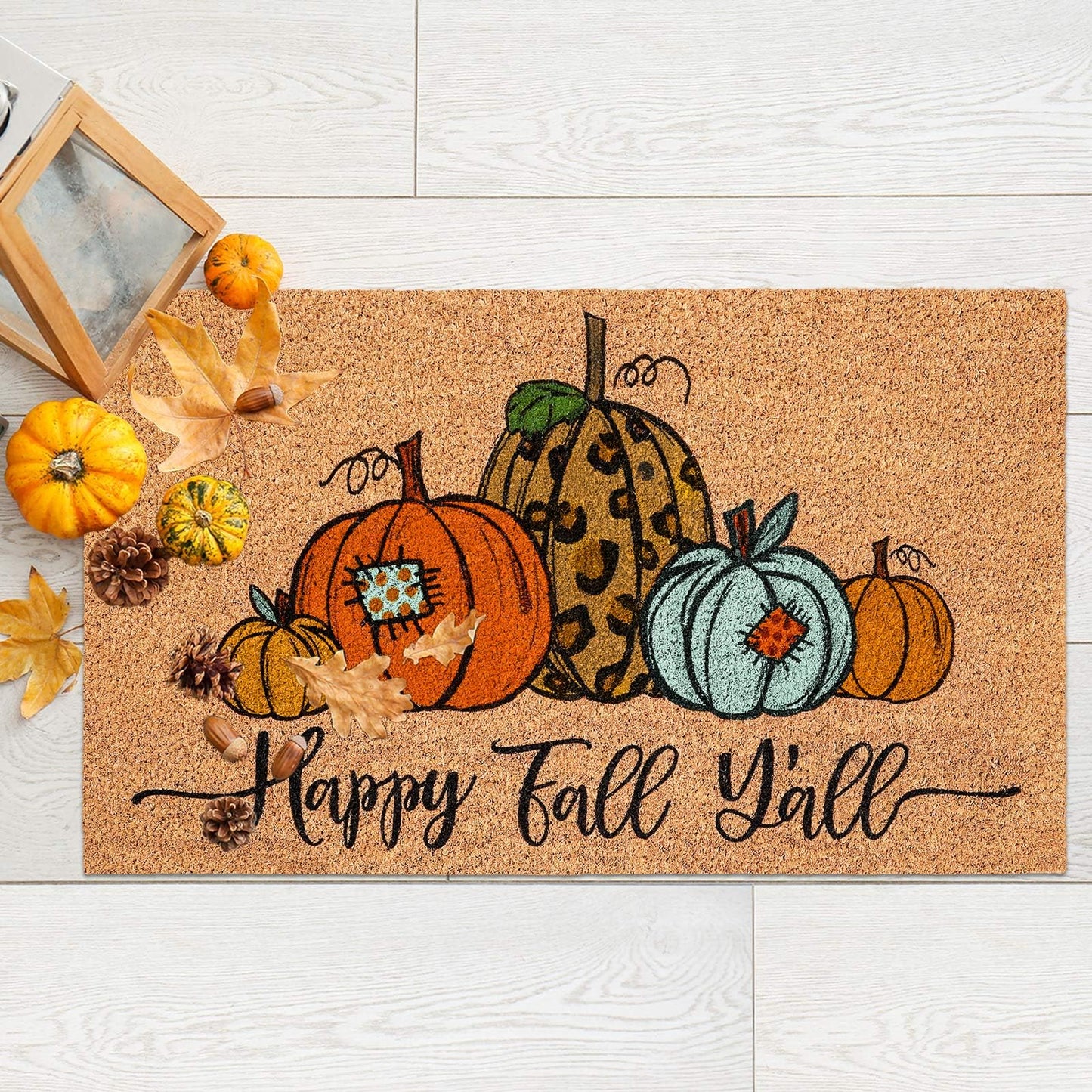 JarThenaAMCS Fall Natural Coir Doormat Autumn Pumpkin Floor Mat Rustic Farmhouse Non-Slip Rectangle Entrance Door Rug for Thanksgiving Harvest Indoor Outdoor Bathroom, 16.5 x 29.1 in