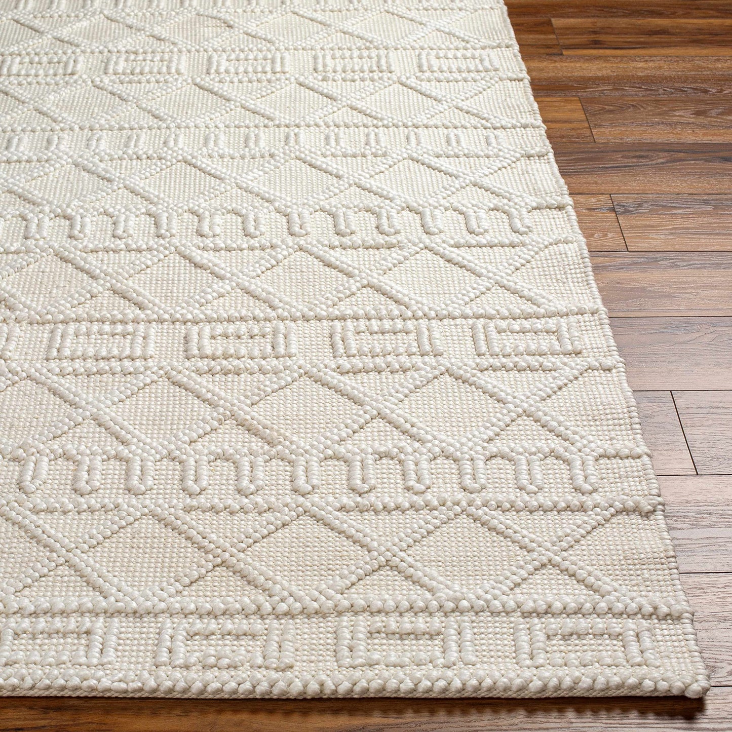 Hauteloom Canta Recycled Material Area Rug - Geometric Diamond Trellis Lattice Greek - Bohemian Transitional Modern Contemporary Farmhouse - Beige, Ivory, Cream, Neutral, Off - 27" x 45"
