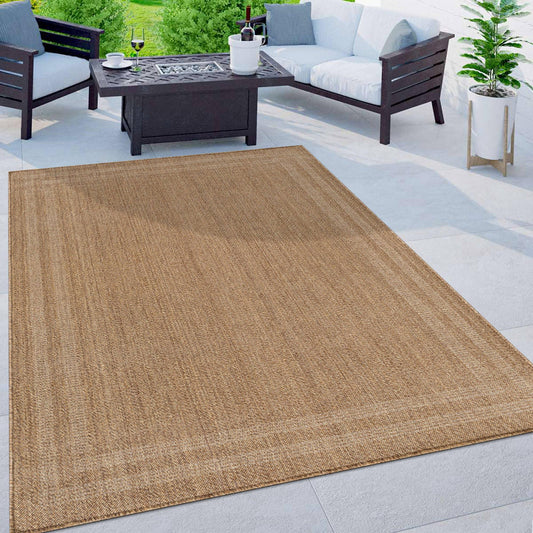 Rugshop Border Stripe Indoor Outdoor Flat Woven Area Rug,Natural Jute-Style,Easy-Care Patio Rug for Backyard Porch Deck Balcony, 5' x 7' Sand/Natural